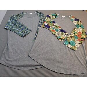 Lot Of 2 Floweral Sleeved Gray Lularoe Randy Shirts Womens 2XL Plus Soft